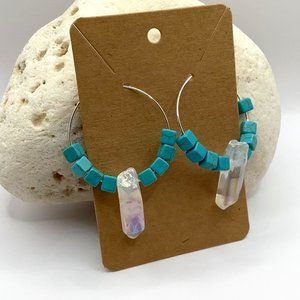 ❤️NEW Earrings AB Quartz Crystal Hoops Boho Point Gemstone Square Turquoise Bead